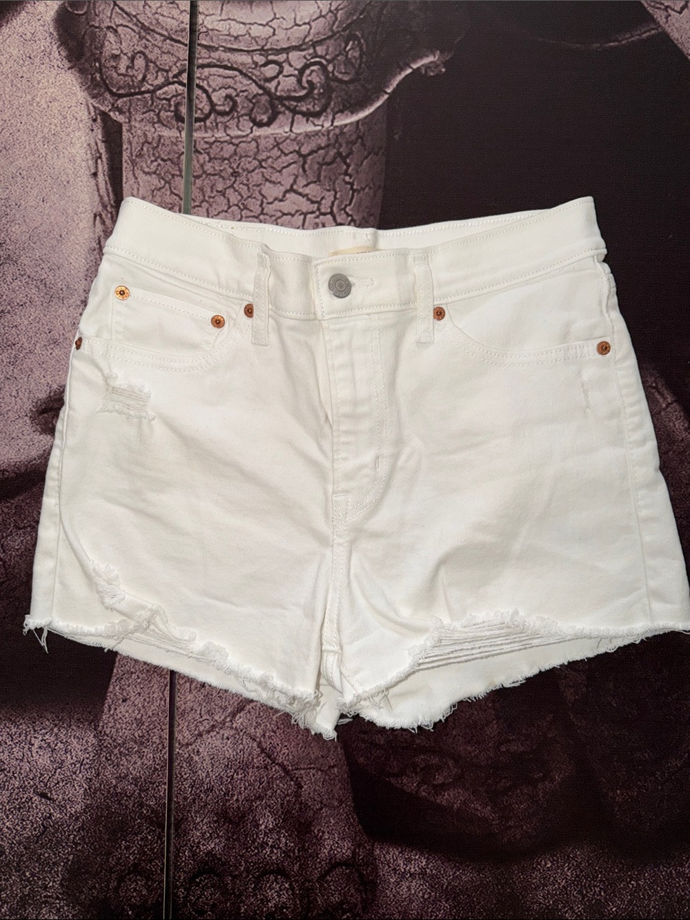 Levi’s High Rise White Distressed Denim Jean Shorts